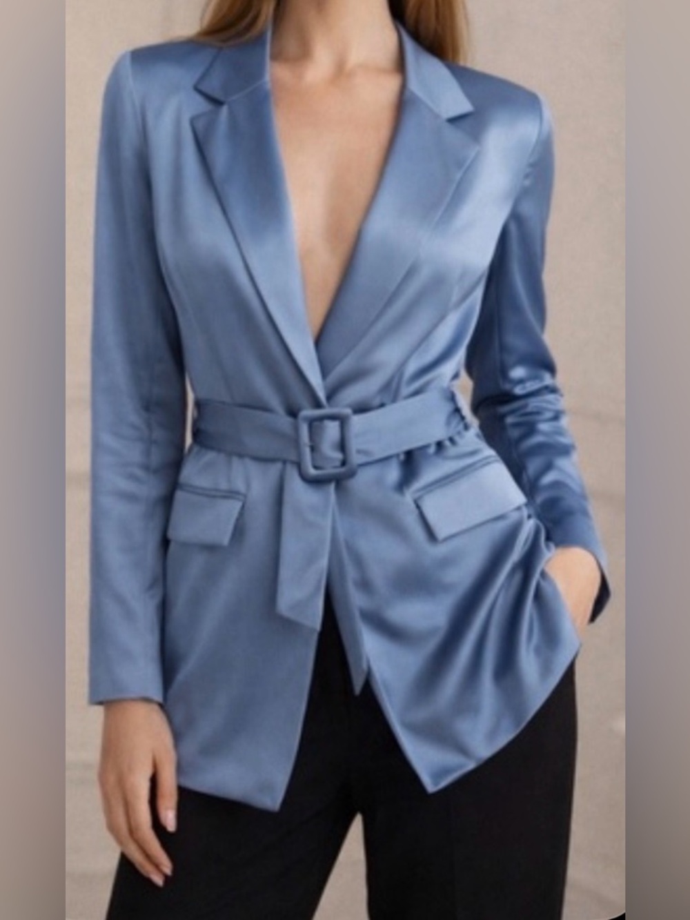 House of Harlow 1960 Satin Belted Blazer Blue XL‎